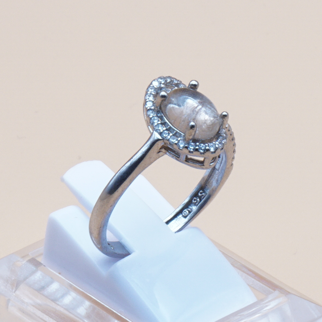 925 Silber Damen Ring mit Bergkristall aus Najaf - Durr al Najaf - Rutilquarz