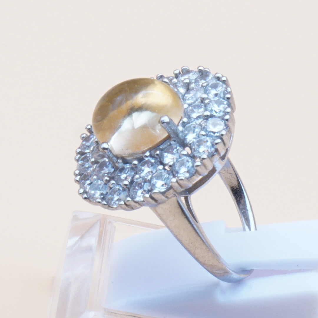 925 Silber Damen Ring mit echtem Citrin und 30 Zirkonia-Steine