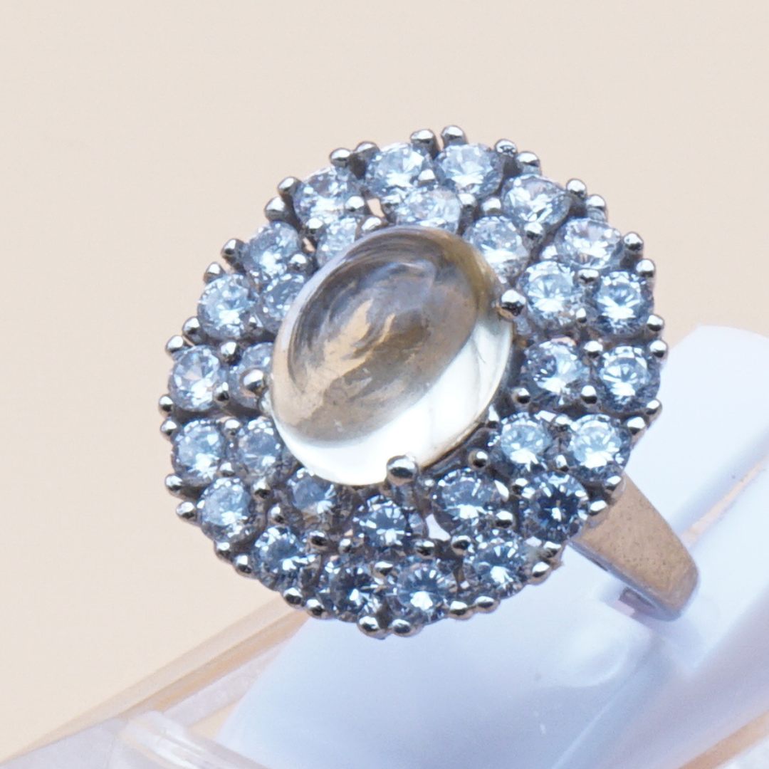 925 Silber Damen Ring mit echtem Citrin und 30 Zirkonia-Steine