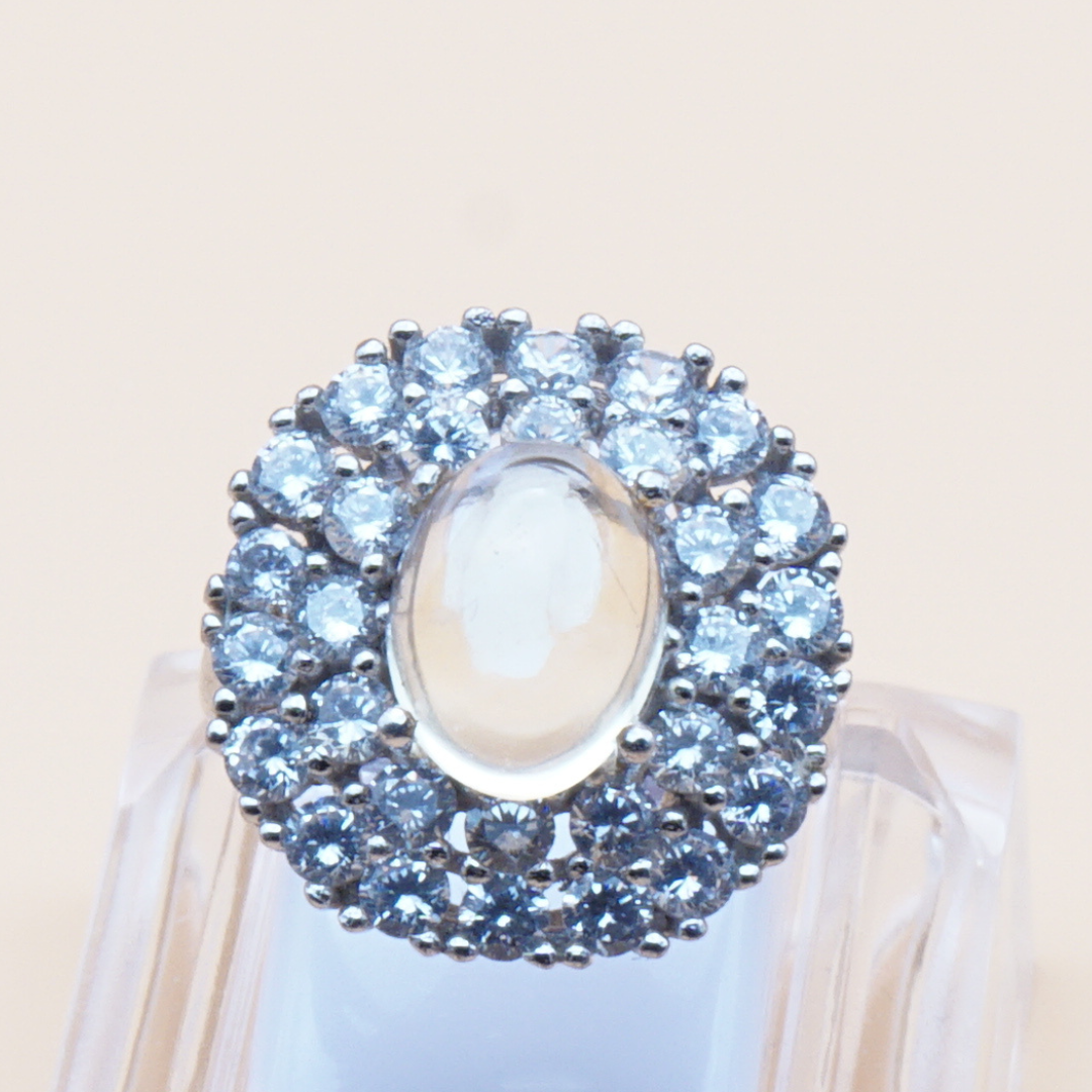 925 Silber Damen Ring mit echtem Citrin und 30 Zirkonia-Steine