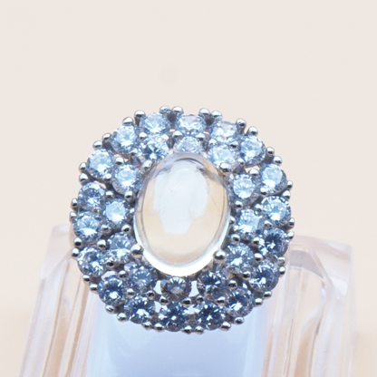 925 Silber Damen Ring mit echtem Citrin und 30 Zirkonia-Steine