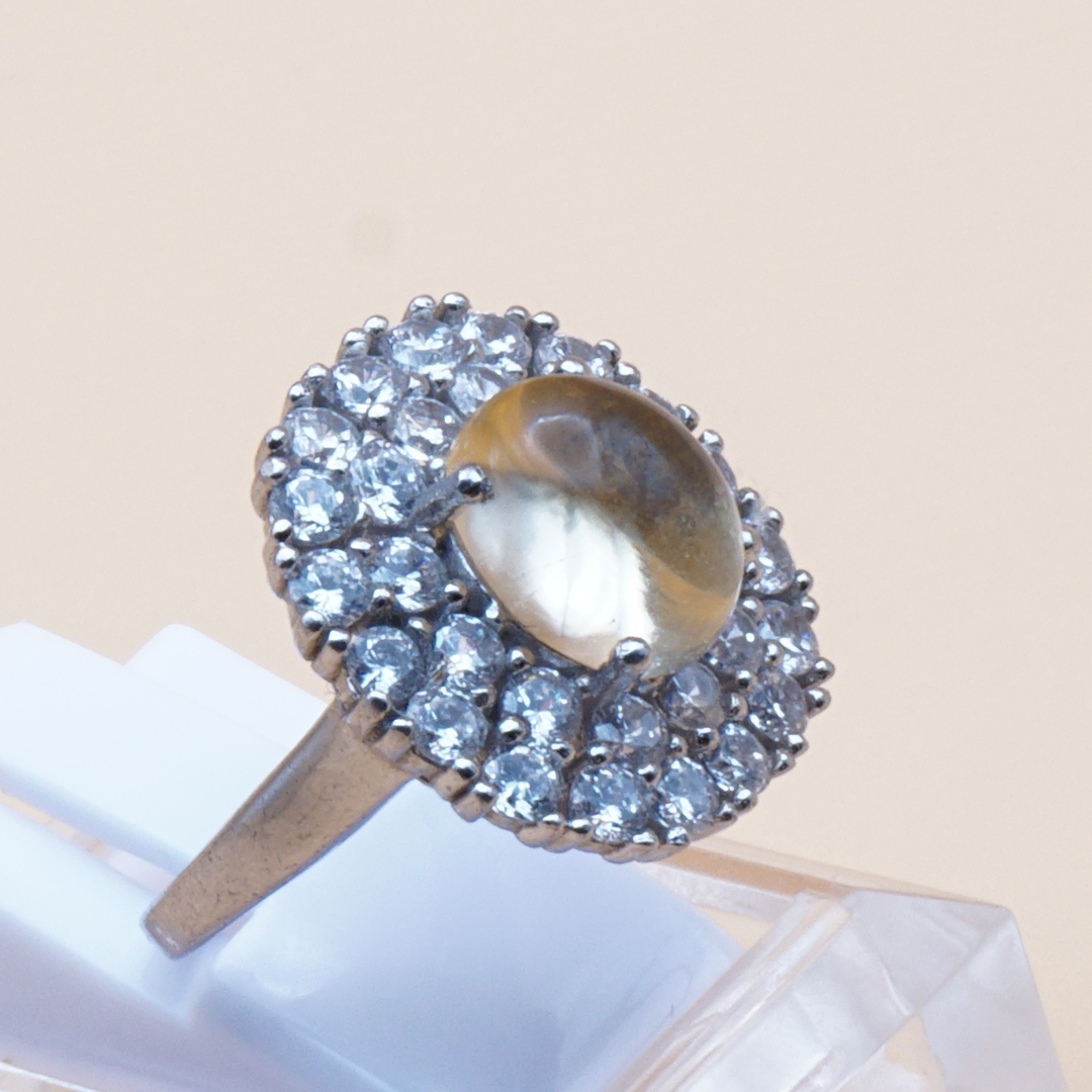 925 Silber Damen Ring mit echtem Citrin und 30 Zirkonia-Steine