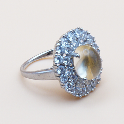 925 Silber Damen Ring mit echtem Citrin und 30 Zirkonia-Steine