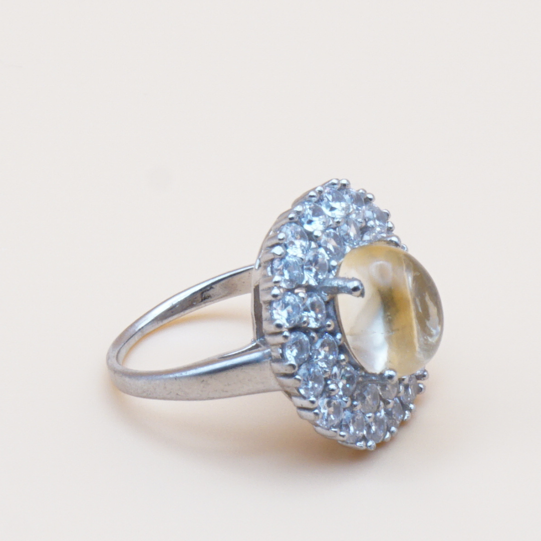 925 Silber Damen Ring mit echtem Citrin und 30 Zirkonia-Steine