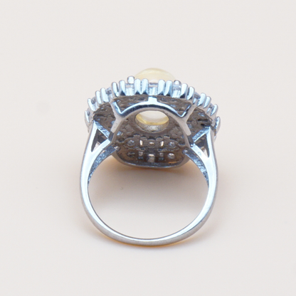 925 Silber Damen Ring mit echtem Citrin und 30 Zirkonia-Steine