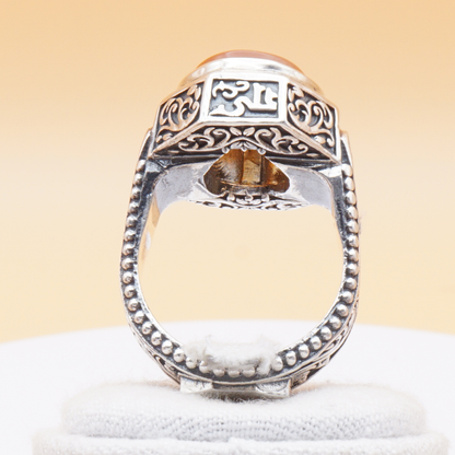 925 Silber Luxuriöser Herrenring mit Jemen Achat - Aqeeq Yamani Handarbeit