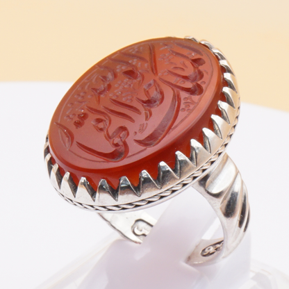 925 Silber Herrenring mit Jemen Achat - Aqeeq Yamani Handarbeit - الله الملك الواحد القهار