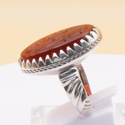 925 Silber Herrenring mit Jemen Achat - Aqeeq Yamani Handarbeit - الله الملك الواحد القهار
