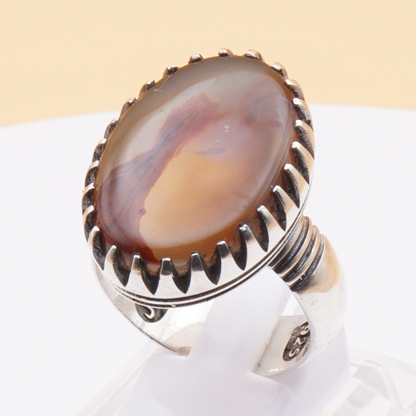 925 Silber Herrenring mit Jemen Achat - Aqeeq Yamani Handarbeit