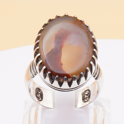 925 Silber Herrenring mit Jemen Achat - Aqeeq Yamani Handarbeit