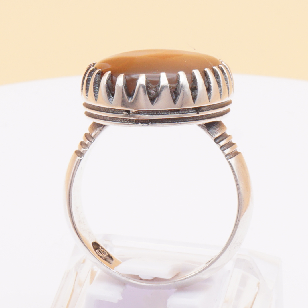 925 Silber Herrenring mit Jemen Achat - Aqeeq Yamani Handarbeit