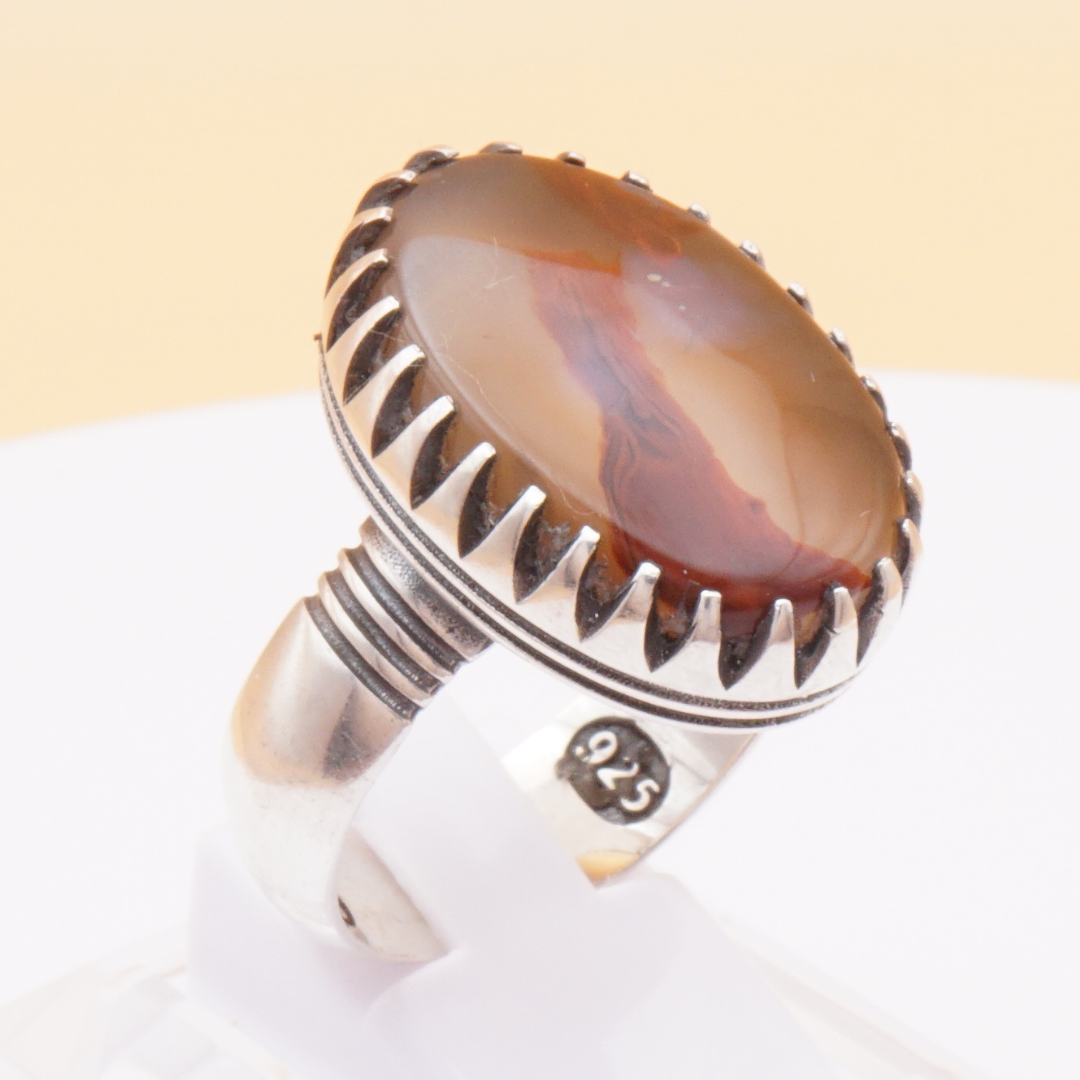 925 Silber Herrenring mit Jemen Achat - Aqeeq Yamani Handarbeit