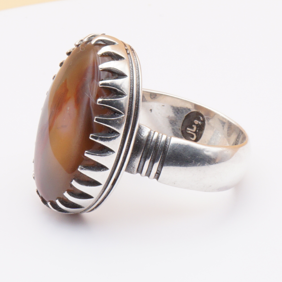 925 Silber Herrenring mit Jemen Achat - Aqeeq Yamani Handarbeit