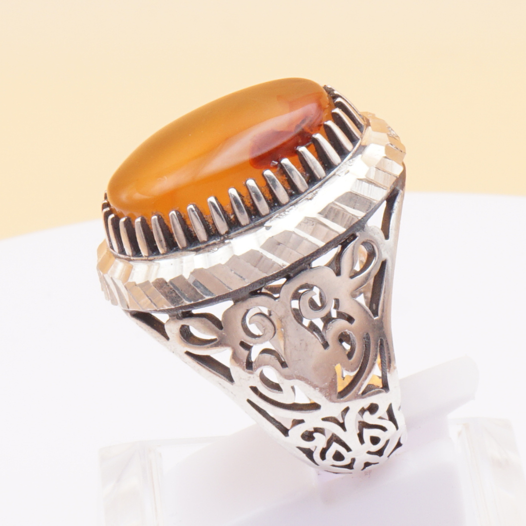 925 Silber Herrenring mit Jemen Achat - Aqeeq Yamani Handarbeit