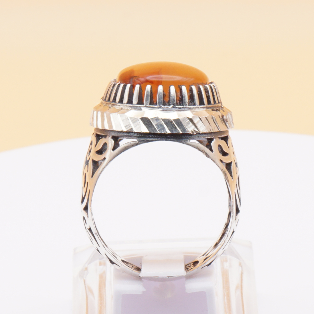 925 Silber Herrenring mit Jemen Achat - Aqeeq Yamani Handarbeit