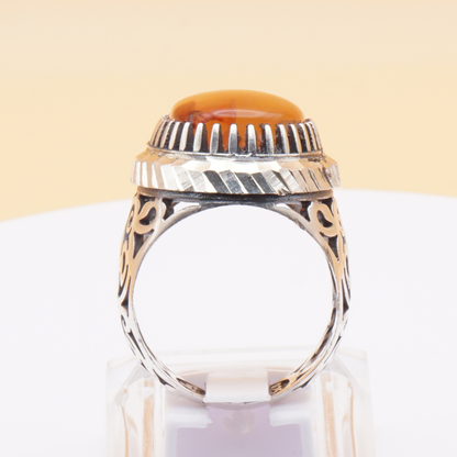 925 Silber Herrenring mit Jemen Achat - Aqeeq Yamani Handarbeit