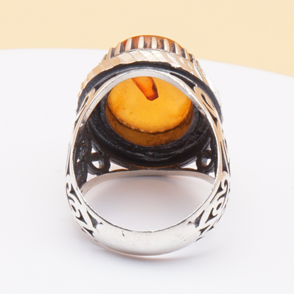 925 Silber Herrenring mit Jemen Achat - Aqeeq Yamani Handarbeit