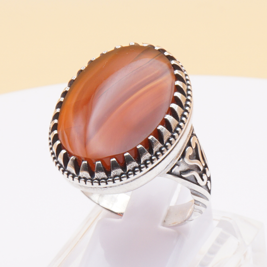 925 Silber Herrenring mit Jemen Achat - Aqeeq Yamani Handarbeit