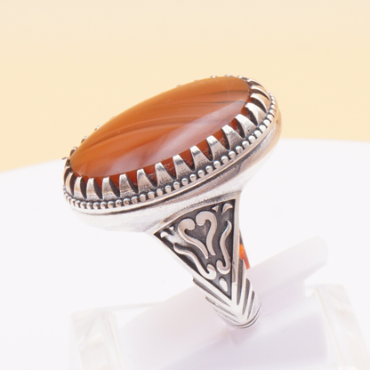925 Silber Herrenring mit Jemen Achat - Aqeeq Yamani Handarbeit