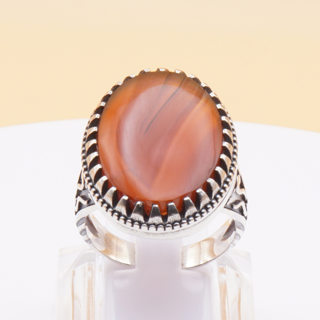 925 Silber Herrenring mit Jemen Achat - Aqeeq Yamani Handarbeit