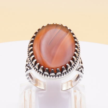 925 Silber Herrenring mit Jemen Achat - Aqeeq Yamani Handarbeit