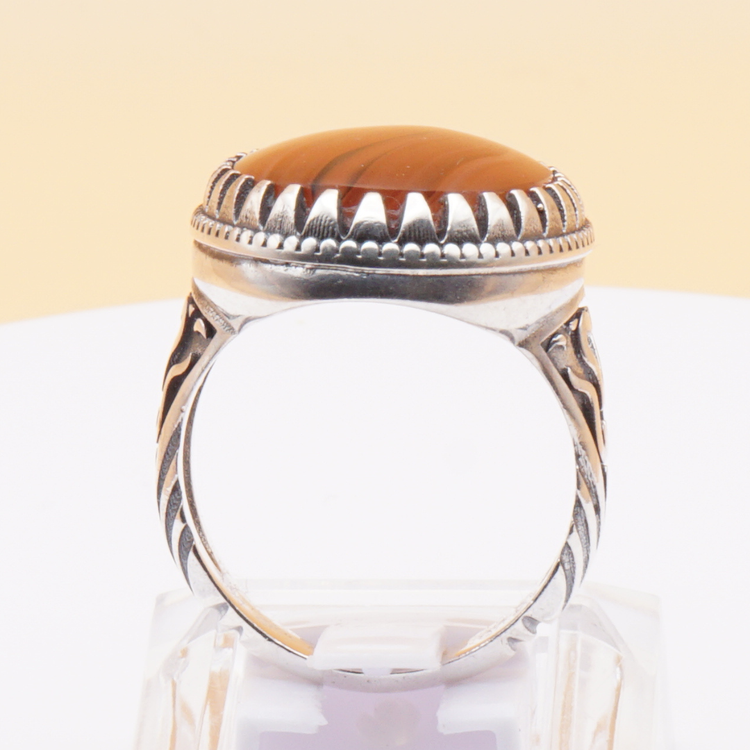 925 Silber Herrenring mit Jemen Achat - Aqeeq Yamani Handarbeit