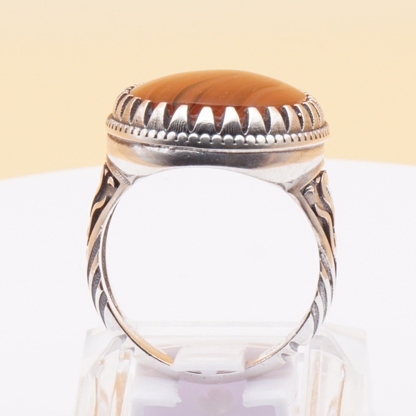 925 Silber Herrenring mit Jemen Achat - Aqeeq Yamani Handarbeit