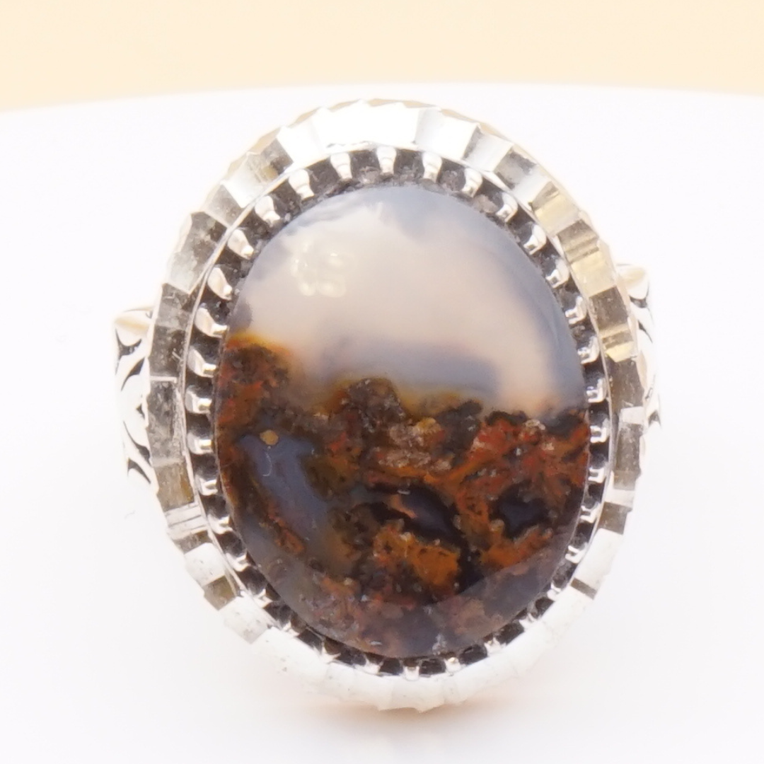 925 Silber Herrenring mit Jemen Achat - Aqeeq Yamani Handarbeit