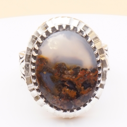925 Silber Herrenring mit Jemen Achat - Aqeeq Yamani Handarbeit