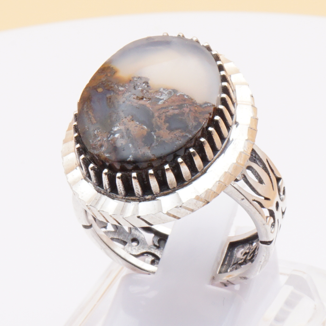 925 Silber Herrenring mit Jemen Achat - Aqeeq Yamani Handarbeit