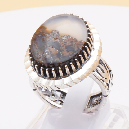 925 Silber Herrenring mit Jemen Achat - Aqeeq Yamani Handarbeit