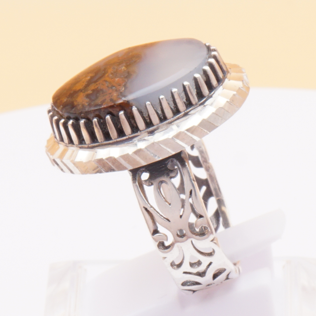 925 Silber Herrenring mit Jemen Achat - Aqeeq Yamani Handarbeit