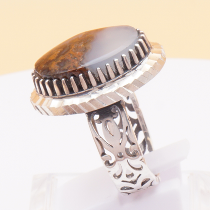 925 Silber Herrenring mit Jemen Achat - Aqeeq Yamani Handarbeit