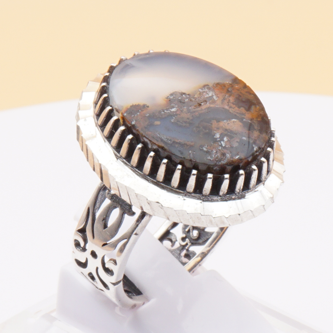 925 Silber Herrenring mit Jemen Achat - Aqeeq Yamani Handarbeit