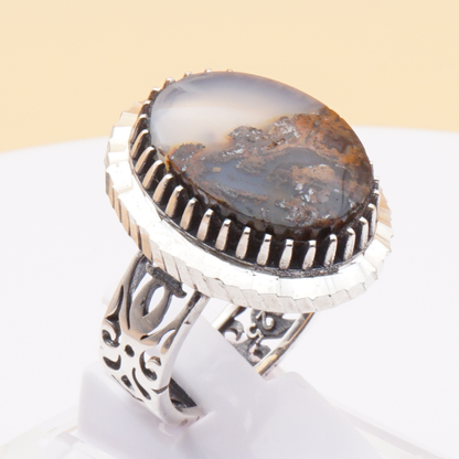 925 Silber Herrenring mit Jemen Achat - Aqeeq Yamani Handarbeit