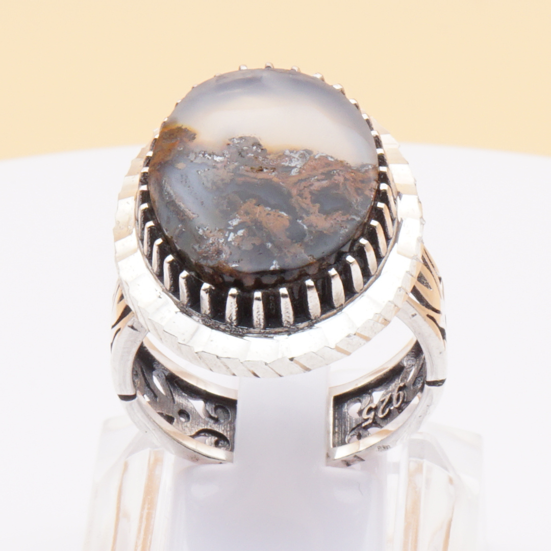 925 Silber Herrenring mit Jemen Achat - Aqeeq Yamani Handarbeit