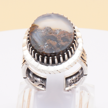 925 Silber Herrenring mit Jemen Achat - Aqeeq Yamani Handarbeit