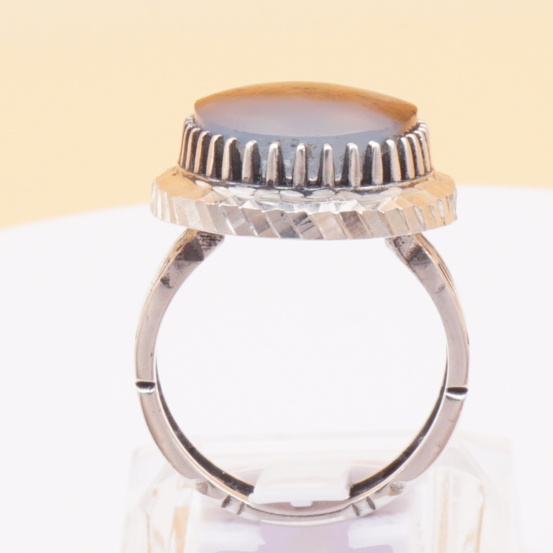 925 Silber Herrenring mit Jemen Achat - Aqeeq Yamani Handarbeit