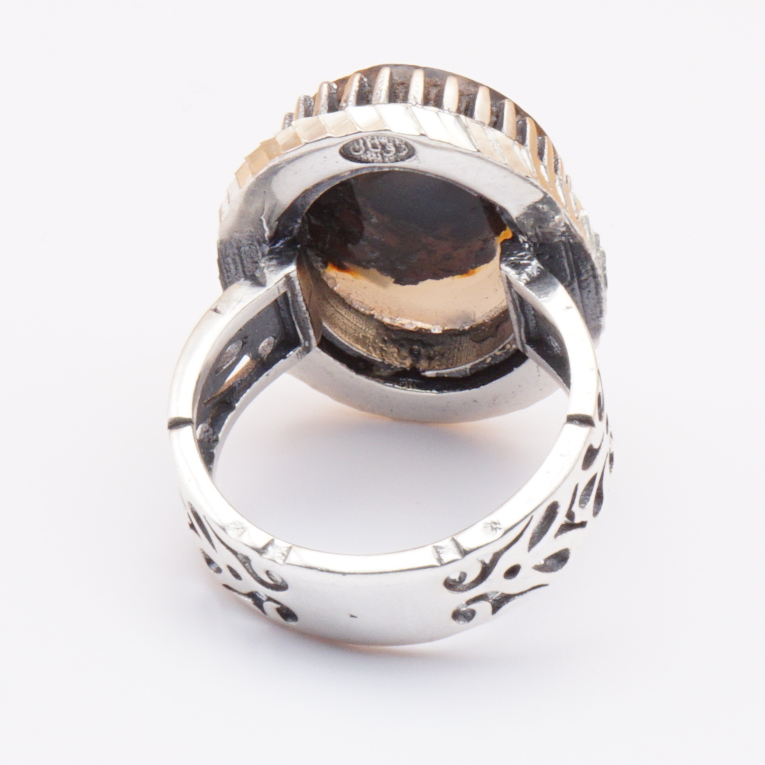 925 Silber Herrenring mit Jemen Achat - Aqeeq Yamani Handarbeit