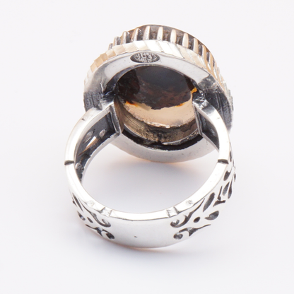 925 Silber Herrenring mit Jemen Achat - Aqeeq Yamani Handarbeit