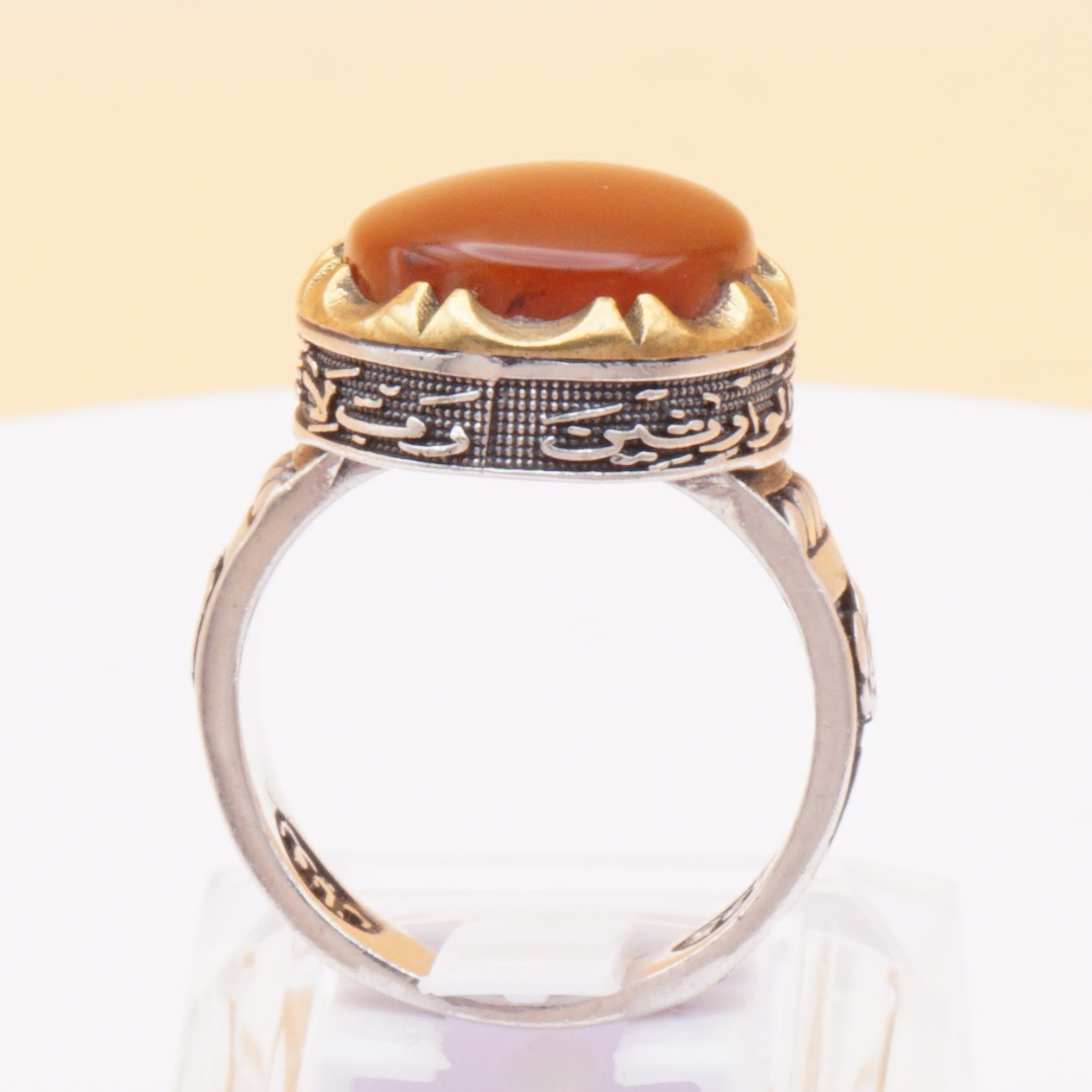 925 Silber Herrenring mit Jemen Achat - Aqeeq Yamani mit Gravur - Handarbeit