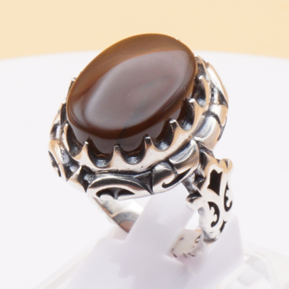 925 Silber Herrenring mit Jemen Achat - Aqeeq Yamani Handarbeit