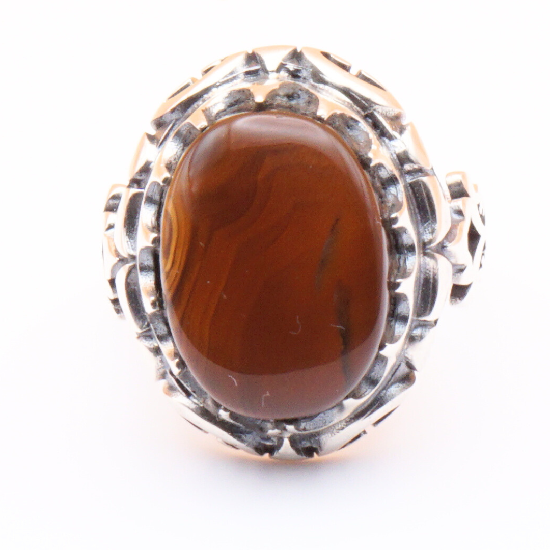 925 Silber Herrenring mit Jemen Achat - Aqeeq Yamani Handarbeit