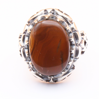 925 Silber Herrenring mit Jemen Achat - Aqeeq Yamani Handarbeit