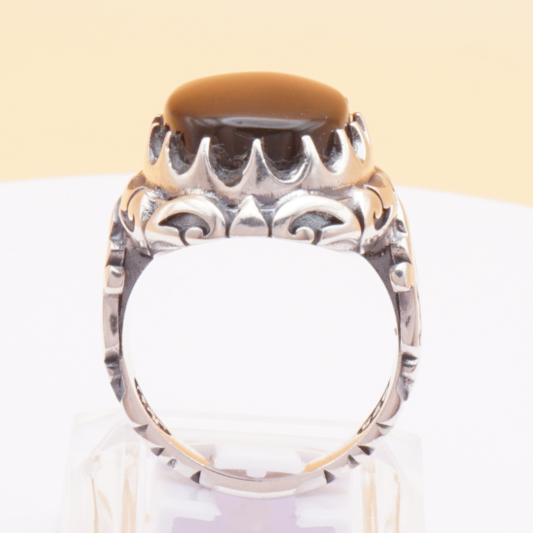 925 Silber Herrenring mit Jemen Achat - Aqeeq Yamani Handarbeit