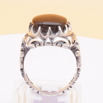 925 Silber Herrenring mit Jemen Achat - Aqeeq Yamani Handarbeit