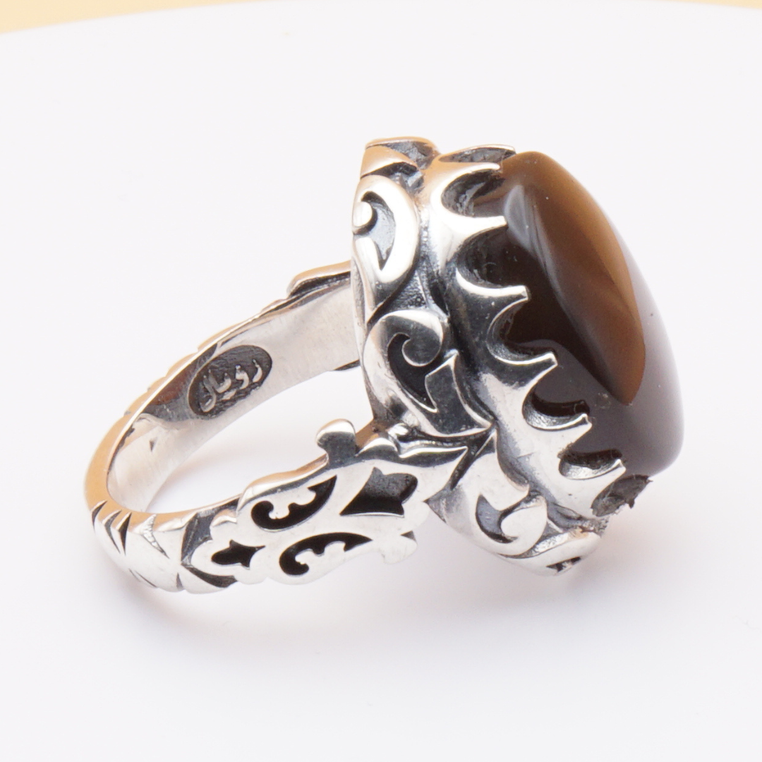 925 Silber Herrenring mit Jemen Achat - Aqeeq Yamani Handarbeit