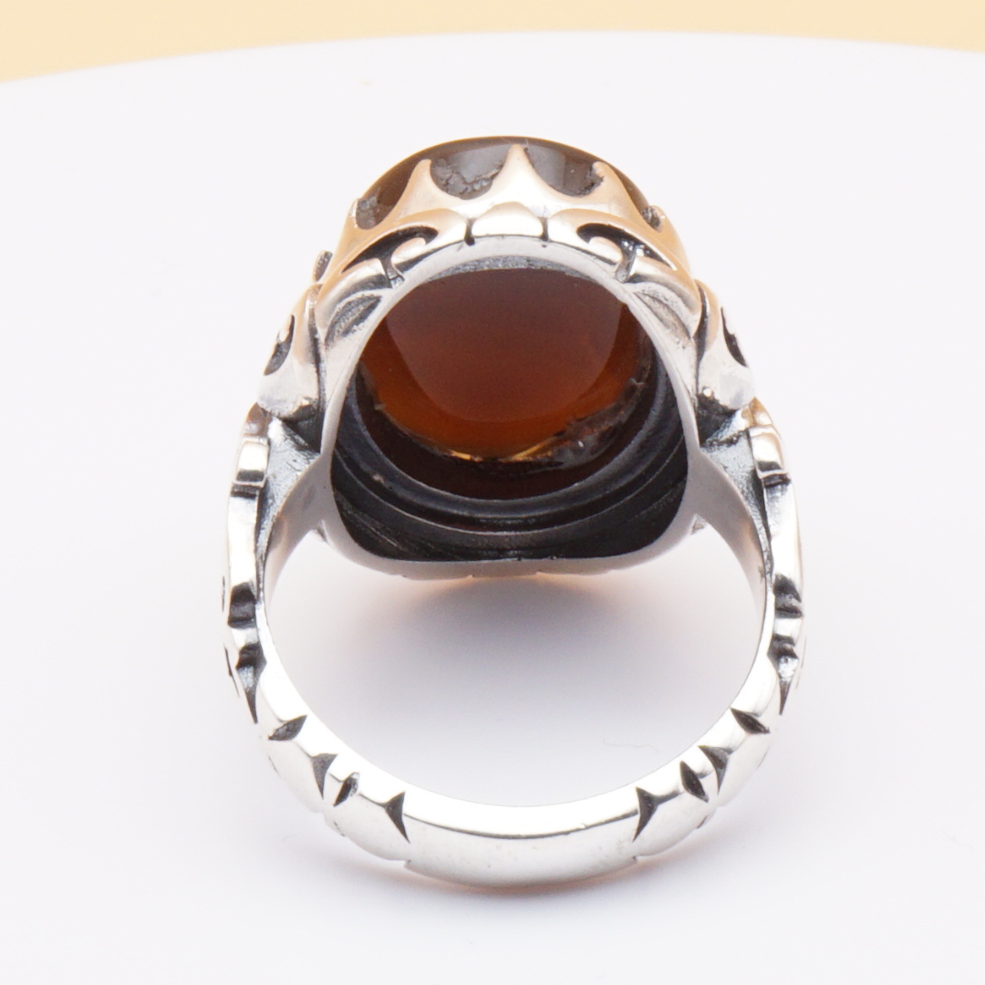 925 Silber Herrenring mit Jemen Achat - Aqeeq Yamani Handarbeit