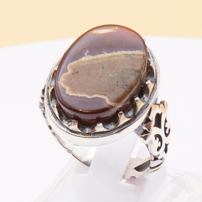 925 Silber Herrenring mit Jemen Achat - Aqeeq Yamani Handarbeit