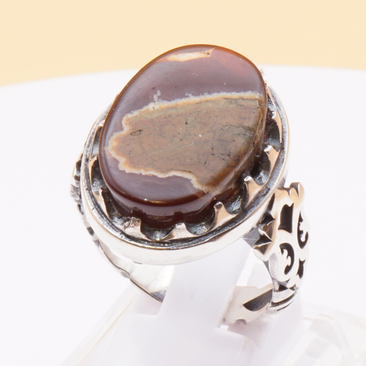 925 Silber Herrenring mit Jemen Achat - Aqeeq Yamani Handarbeit